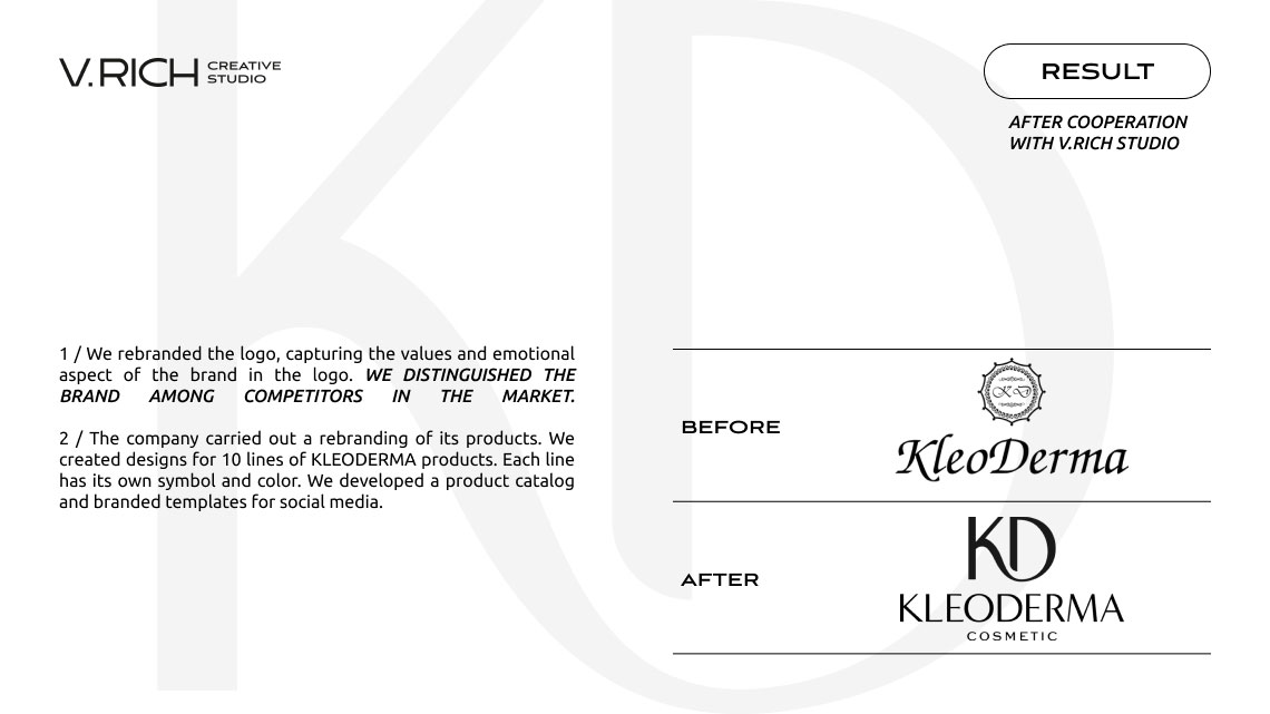 Design overview for the brand Kleoderma