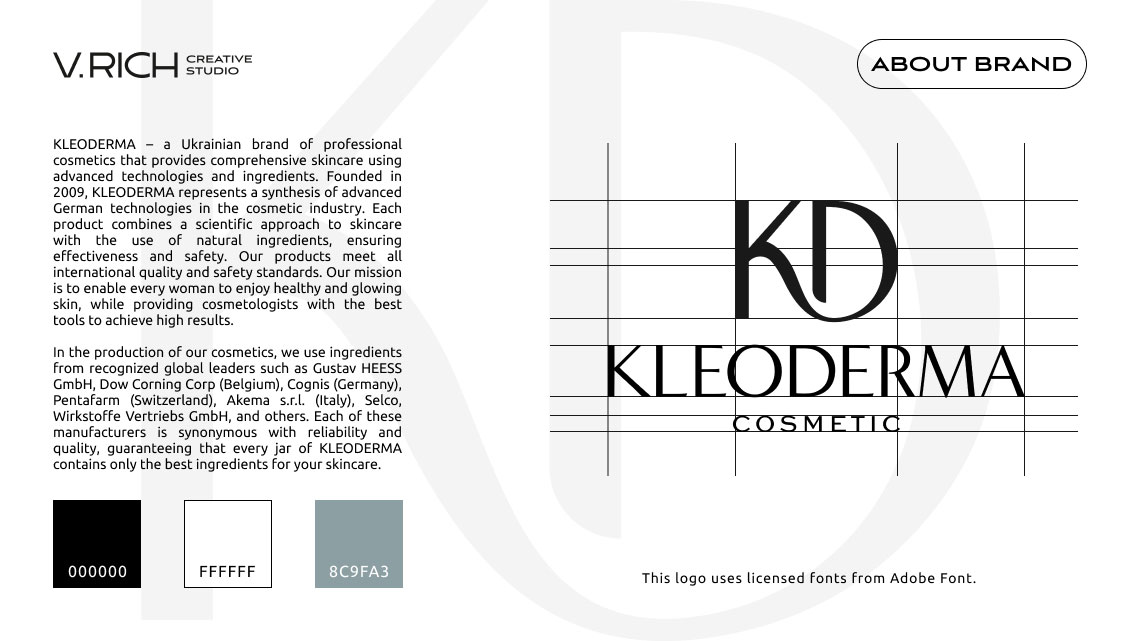 Design overview for the brand Kleoderma